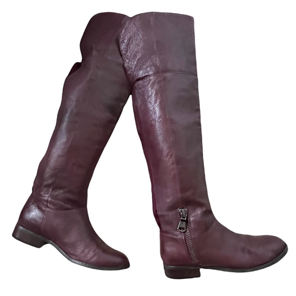 Chinese Laundry Fawn Bordeaux Genuine Leather Over The Knee Tall Riding Boots 6